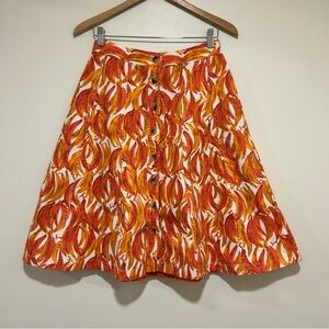 Anthropologie Maeve Banana Grove Denim Midi Skirt Orange & Red Size 4